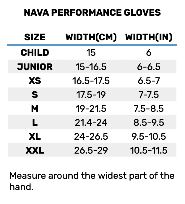 2025 Nava Performance Gloves 0 Size Chart